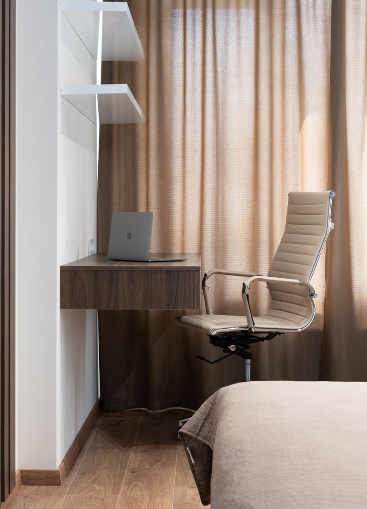 Small space home office ideas: $300 plan desk and chair that tucks under