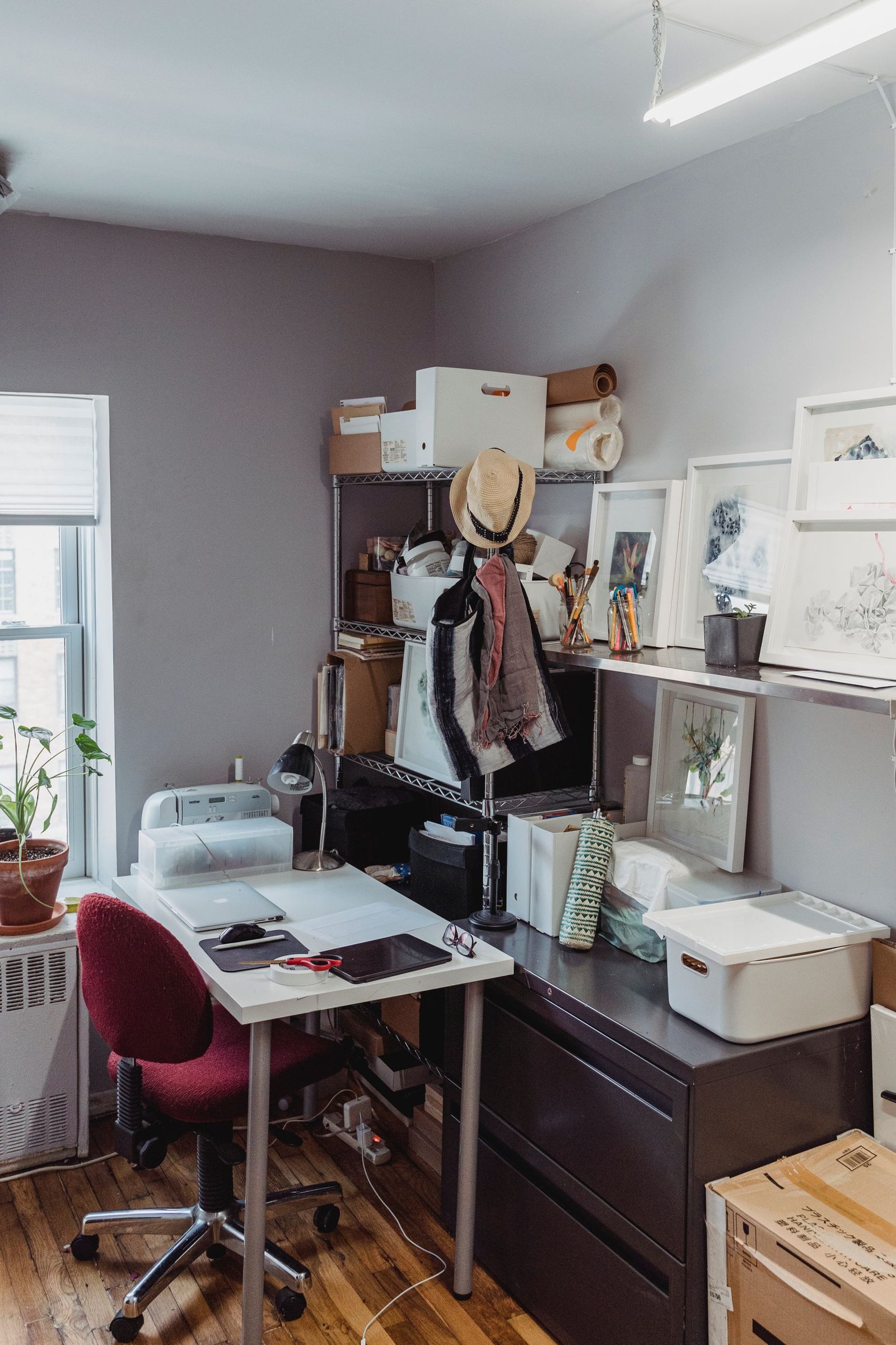 Budget home office ideas for small apartments: cozy desk setup with plants